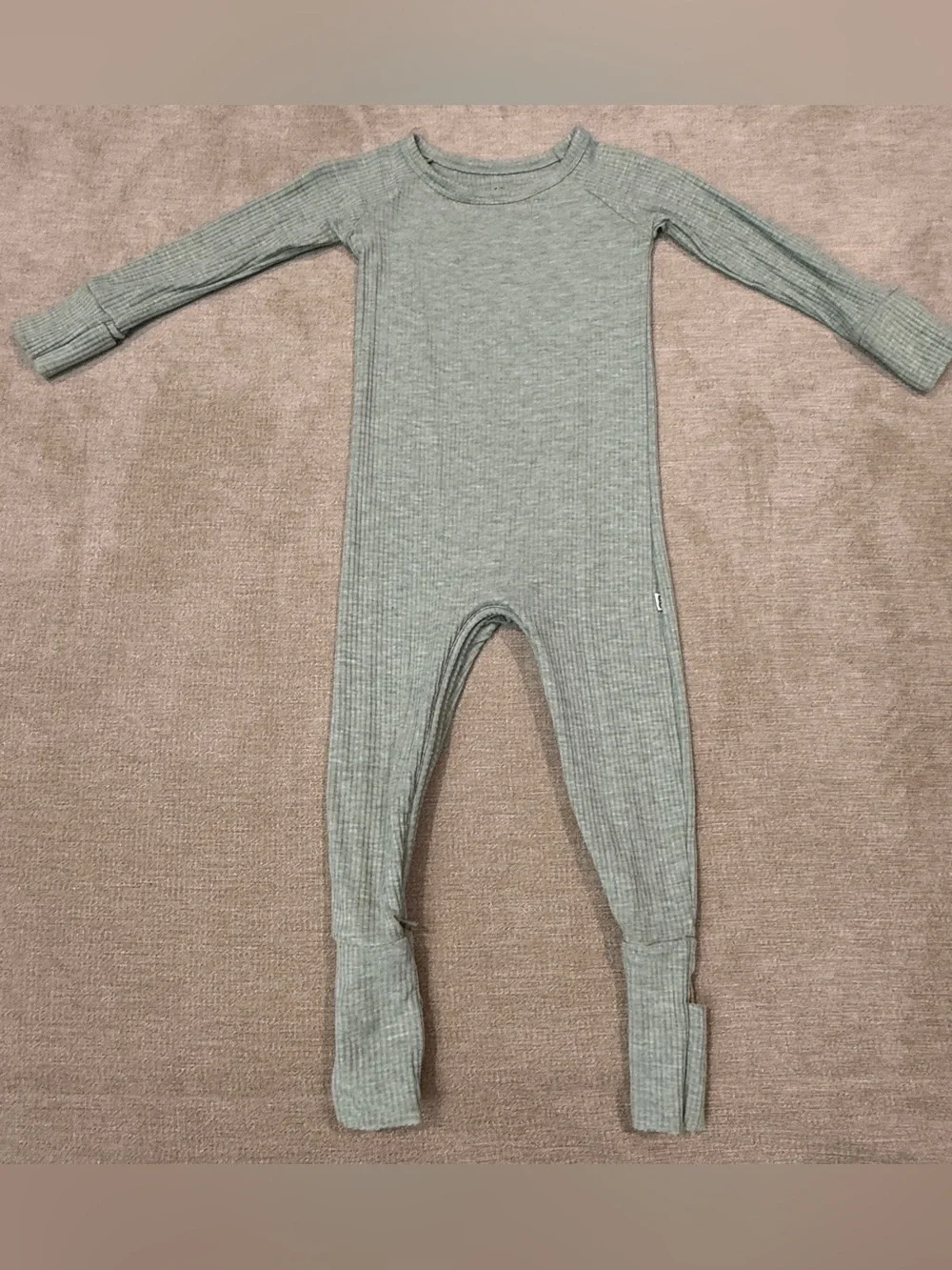 Little Sleepies Heather Sage Ribbed Crescent Zippy 12-18 Months